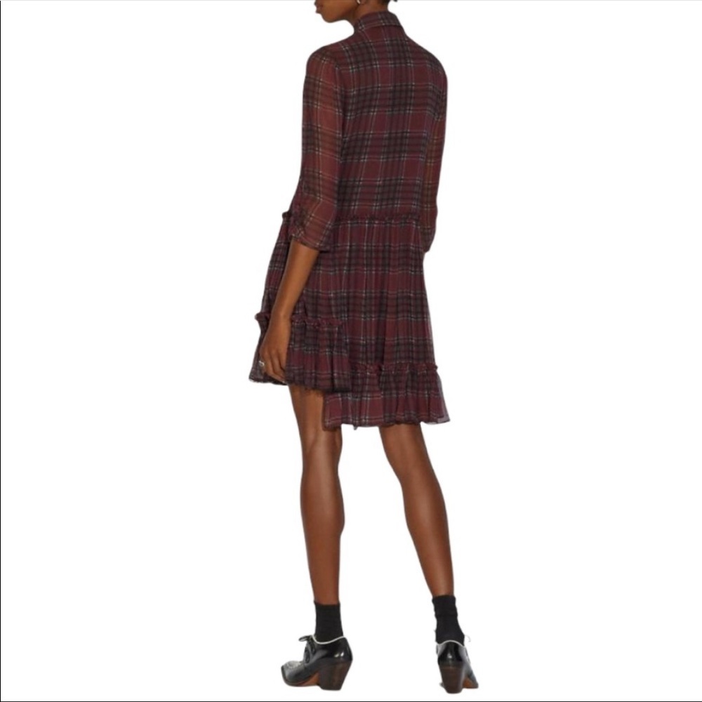 Coach Silk Red Plaid Asymmetrical Size 4 Mini Dress